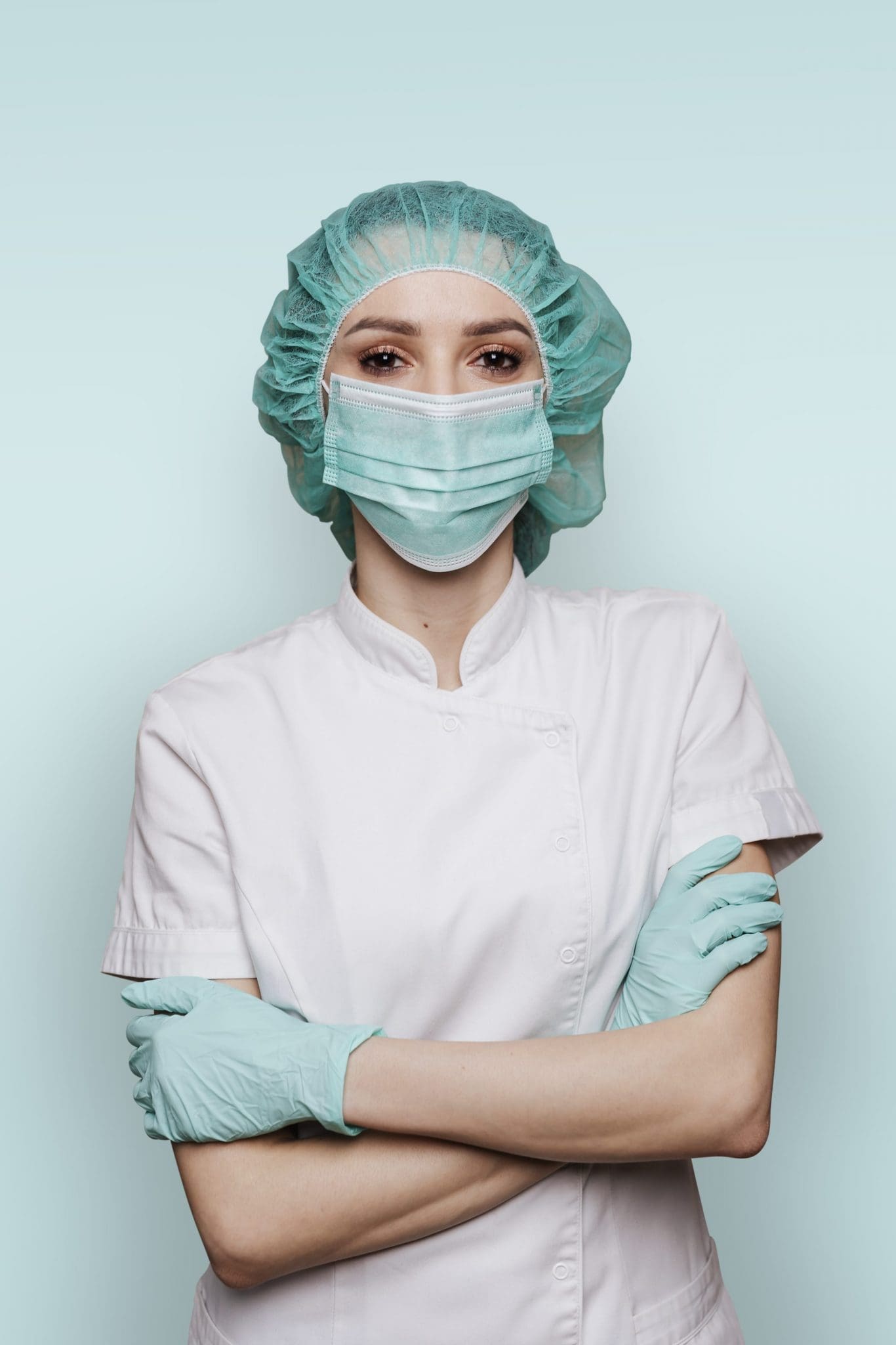 Female microbiologist with full protection