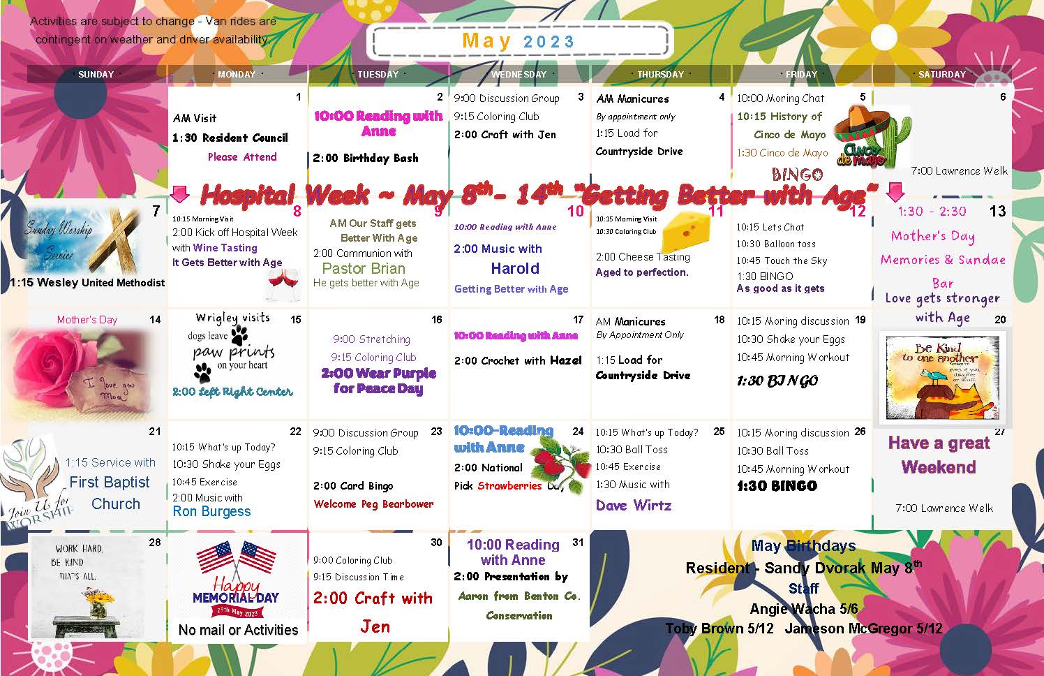 Virginia Gay Hospital Nursing & Rehab May 2023 calendar